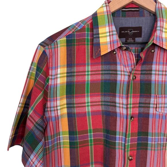 Black Brown 1826 Plaid Button Down Shirt Medium - Picture 1 of 5